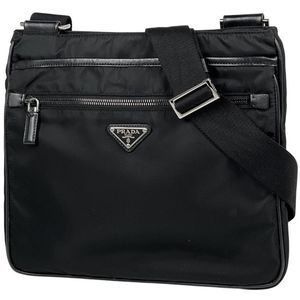 Prada Logo Plate Shoulder Bag Crossbody Shoulder Bag Nylon Nero (black) Va953m
